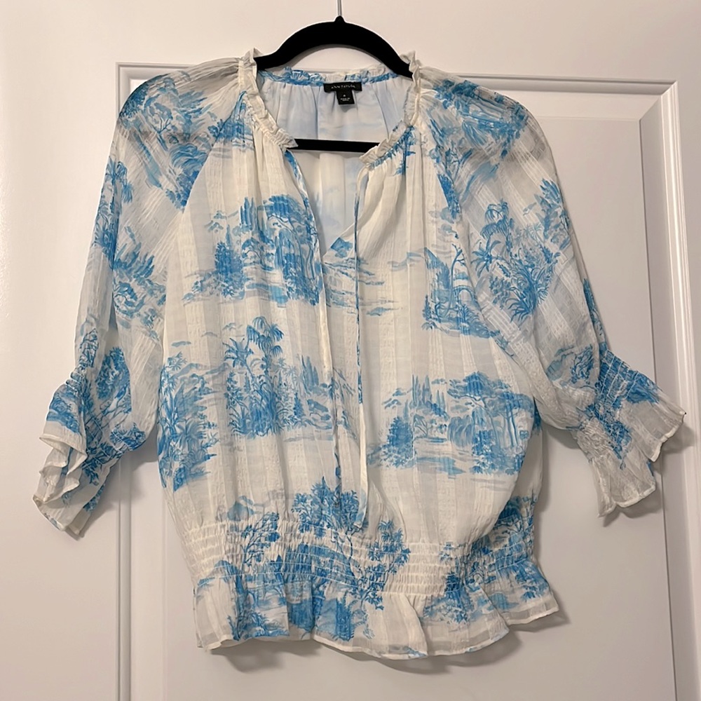Blue and White Print blouse